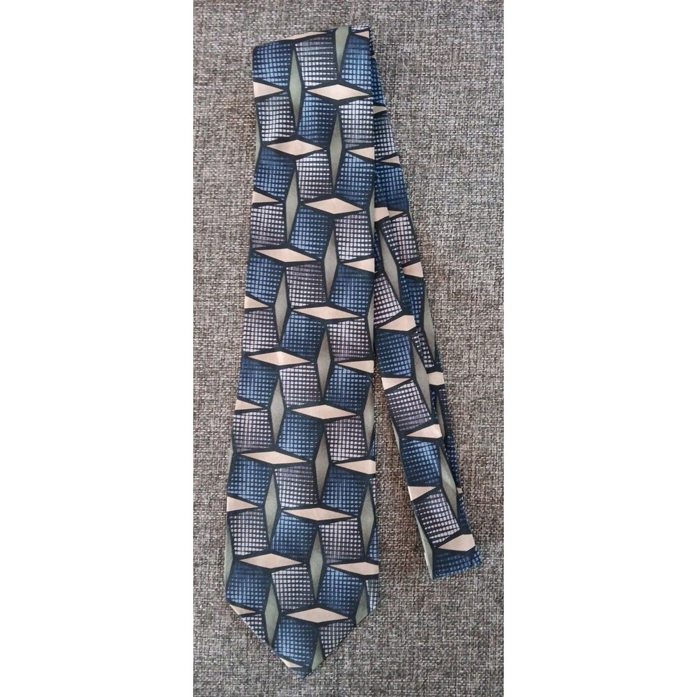 Tie 70s 80s 90s Y2K New Vintage Cocktail Collection Blue Beige 3.75 Wide 59 Long